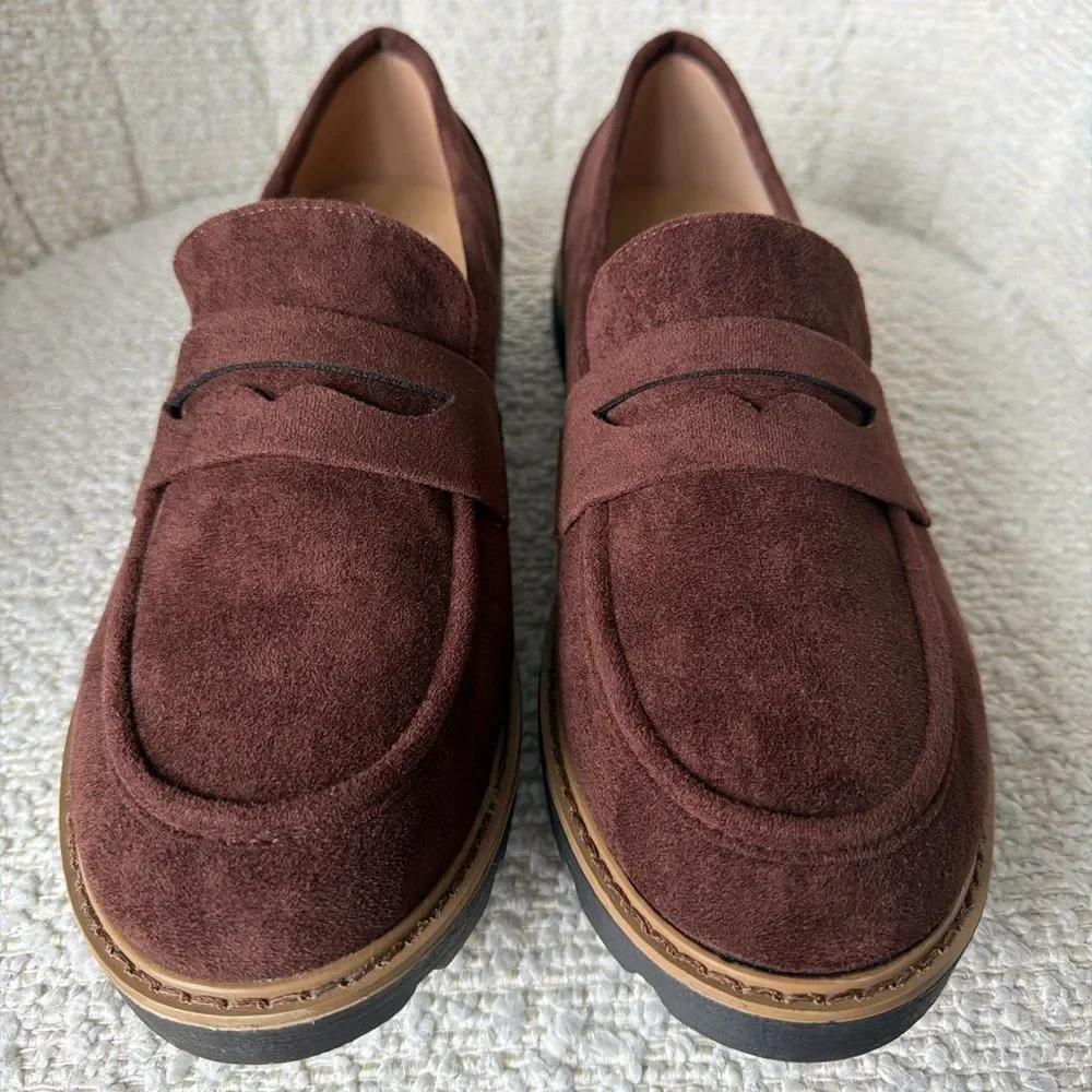 Taryn Rose Danielle Suede Penny Loafers Women’s 10 Brown Lug Sole Comfort
